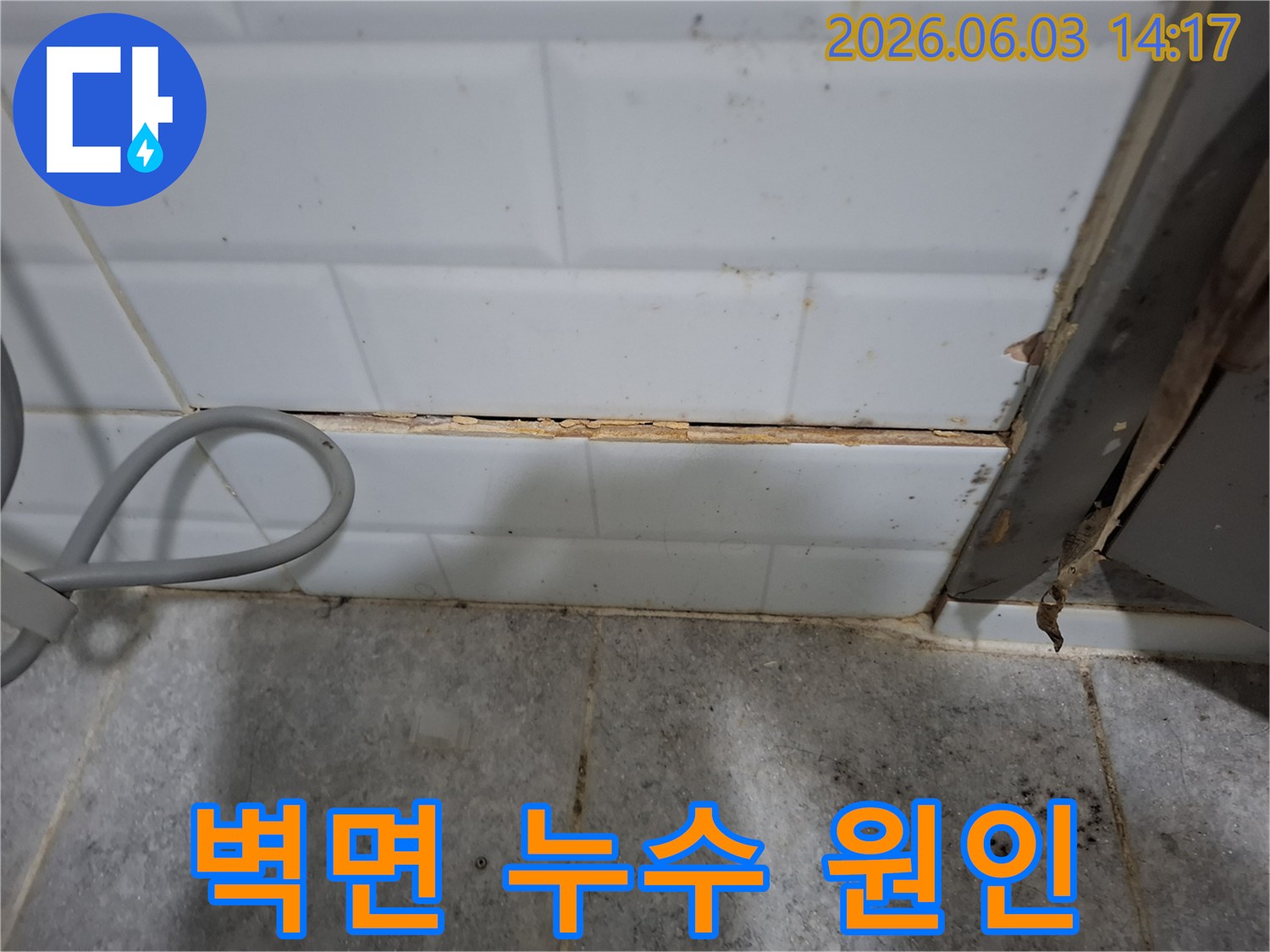 타일-틈새를-통해-물기가-스며들어-벽면-누수가-발생한-현장-사진입니다