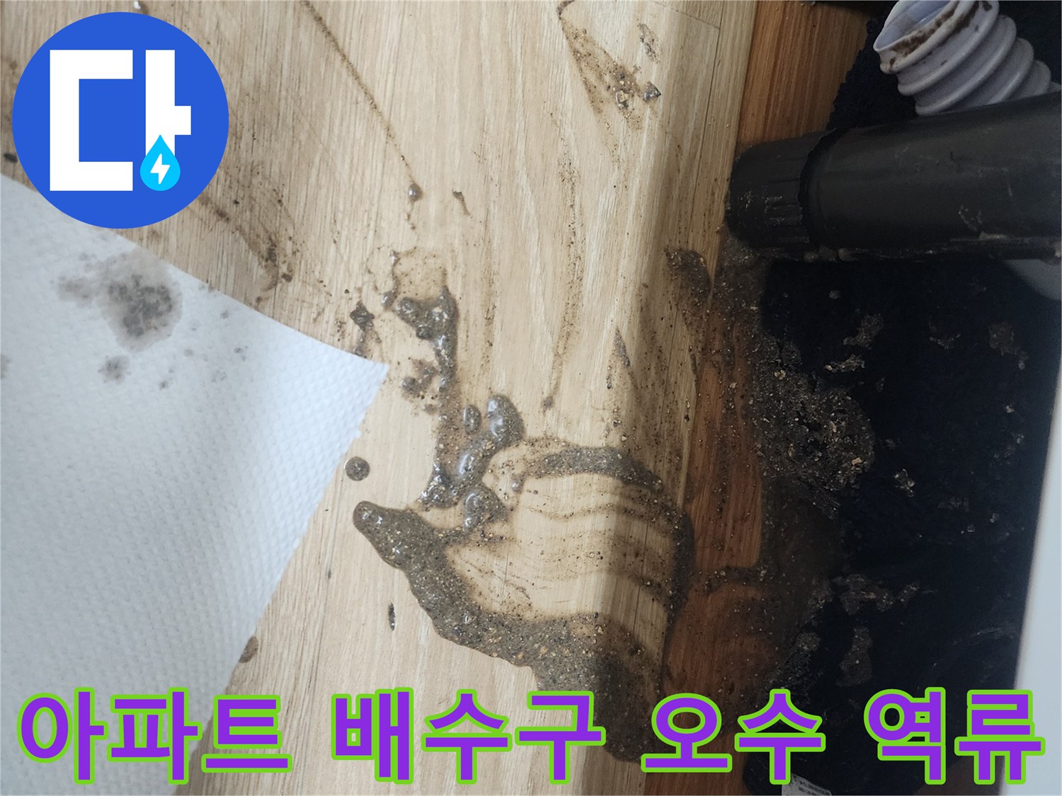아파트-배수구에서-오염된-물이-역류하여-바닥을-더럽힌-긴급한-누수-상황을-보여주는-사진입니다.