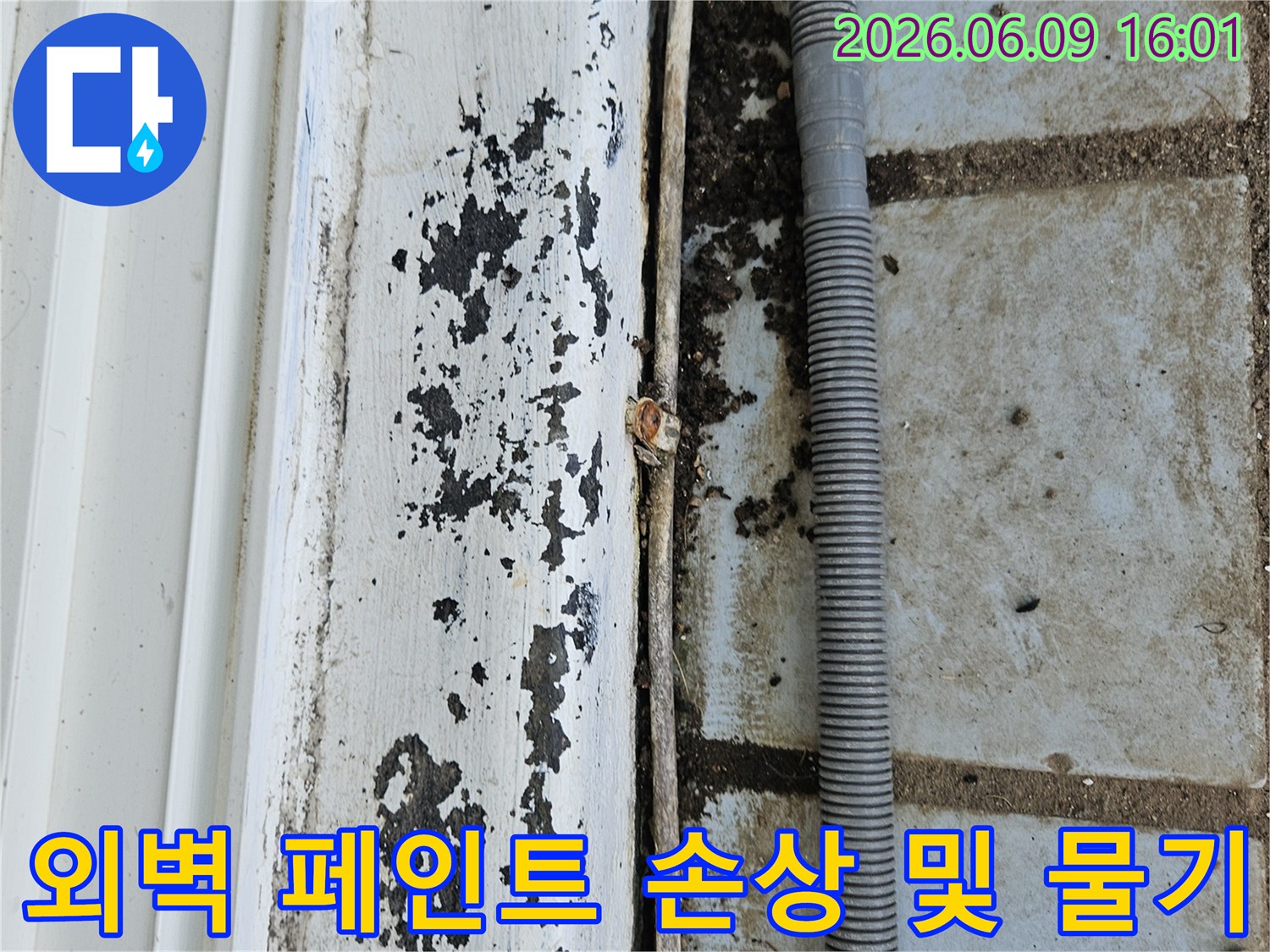 의정부 호원동 한신아파트 외벽의-페인트 손상과-물기가 스며든-흔적을 보여주는-현장 점검 사진