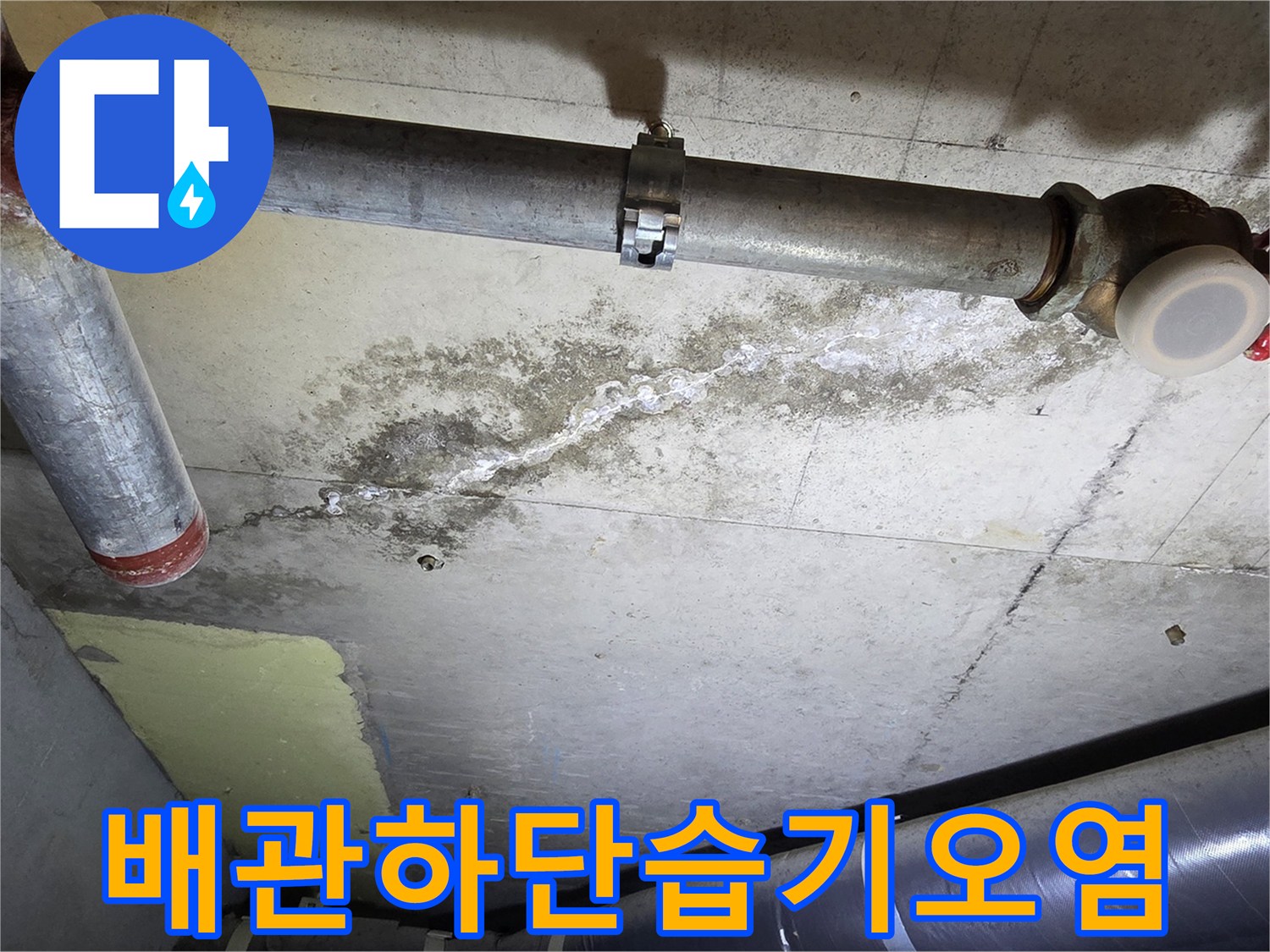 배관-연결-지점-주변의-젖은-콘크리트-표면