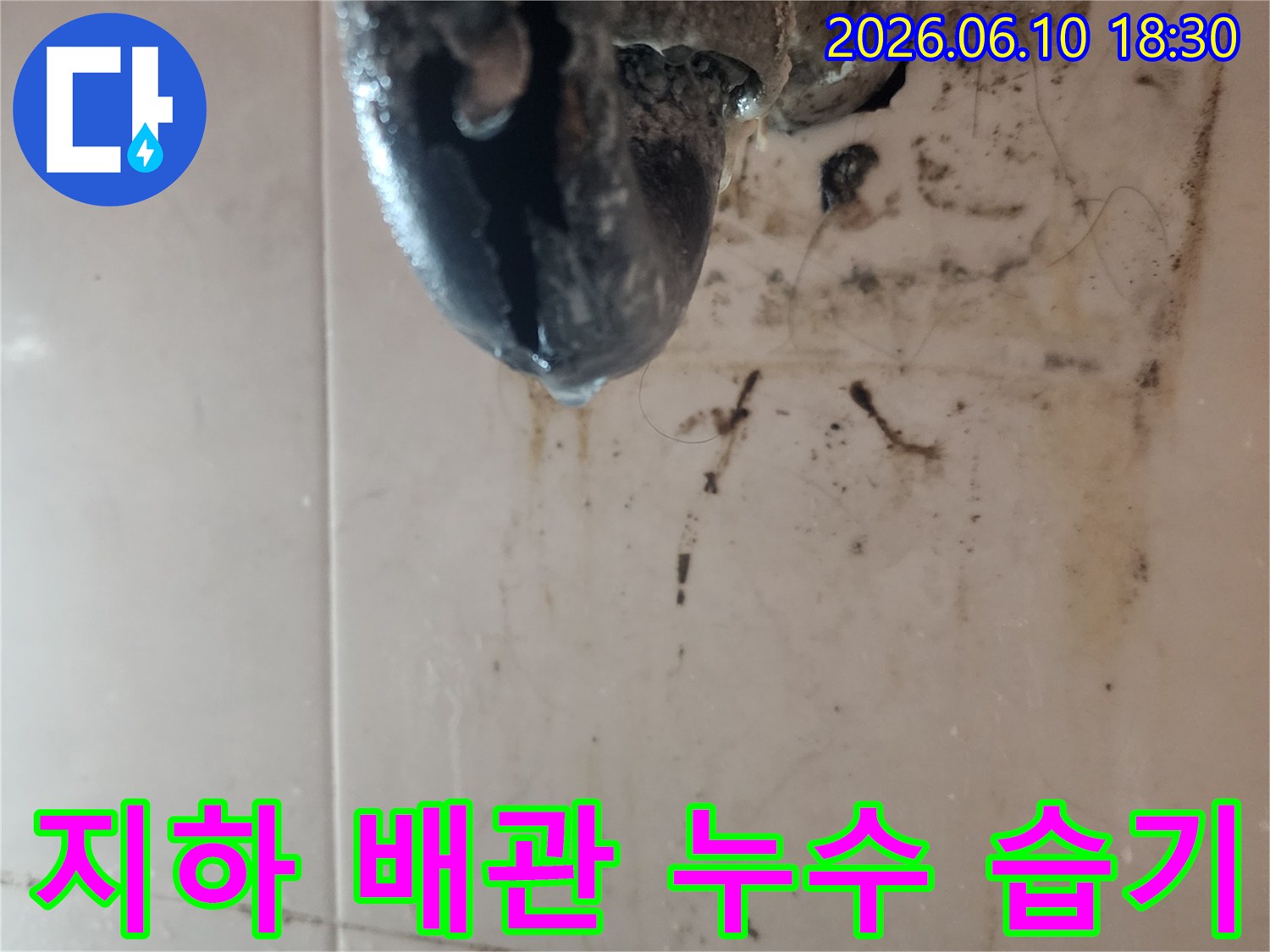 지하-배관에서-발생한-누수로-인해-심한-습기와-곰팡이가-생긴-현장을-보여주는-사진입니다
