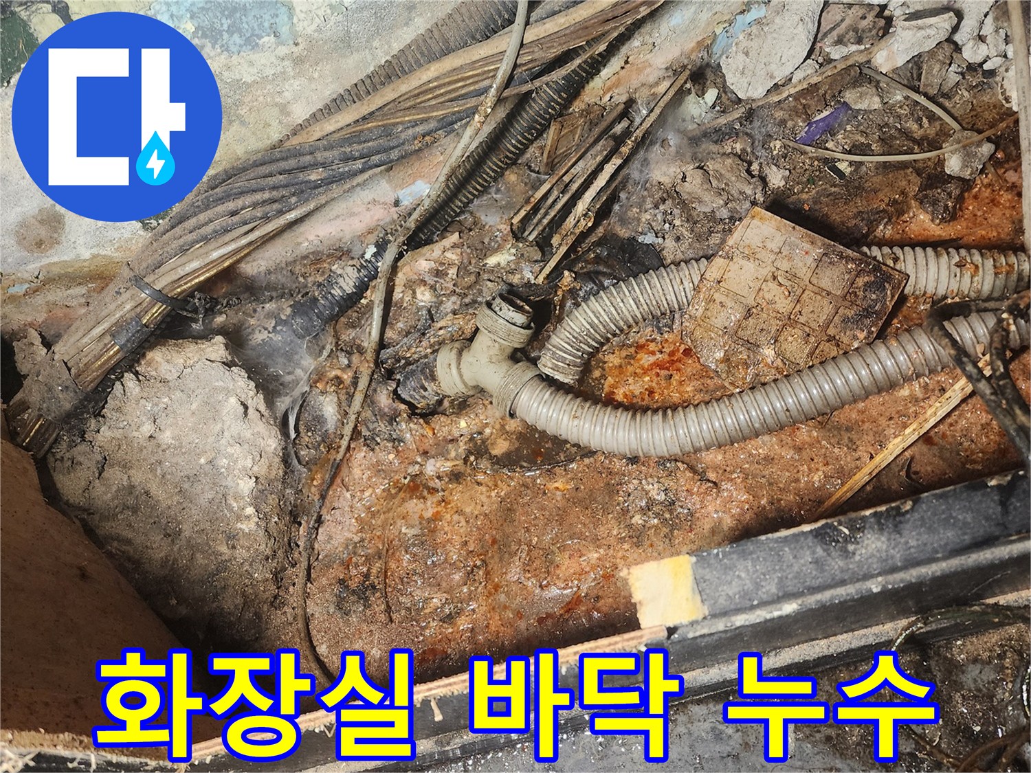 화장실-타일-아래-숨겨진-배관에서-발생한-누수로-인해-주변이-심하게-부식되고-오염된-모습을-담고-있습니다.
