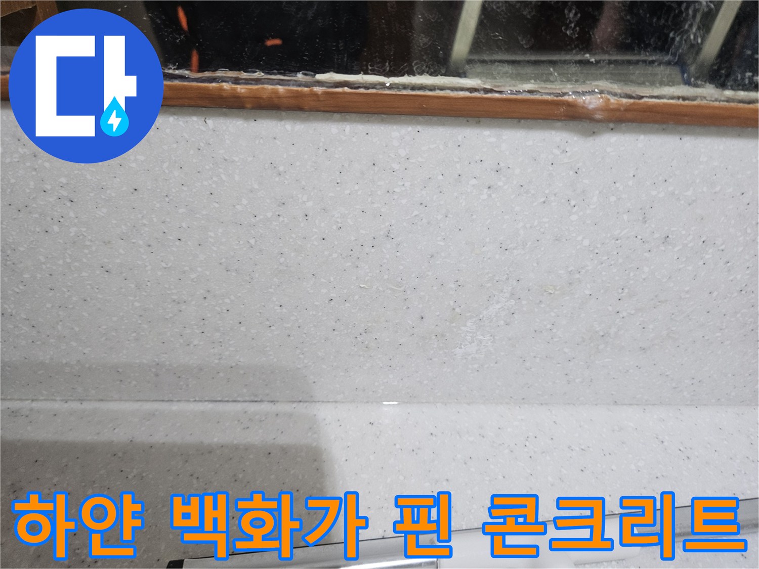 현장 누수 부위-습기와 백화가 발생한 천장 슬래브 면