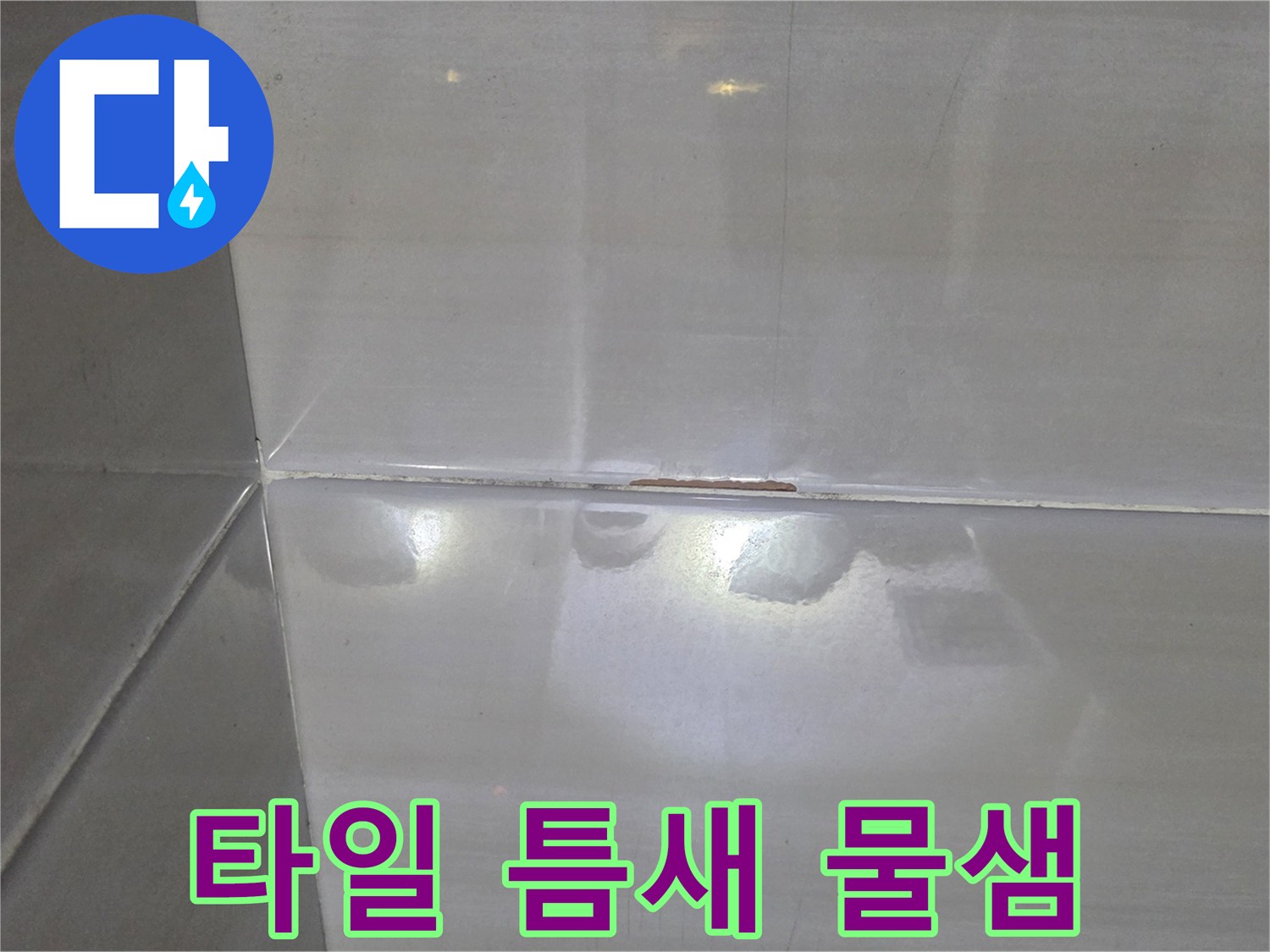 하얀 석회물이 맺힌 화장실 천장 타일 접합부 사진