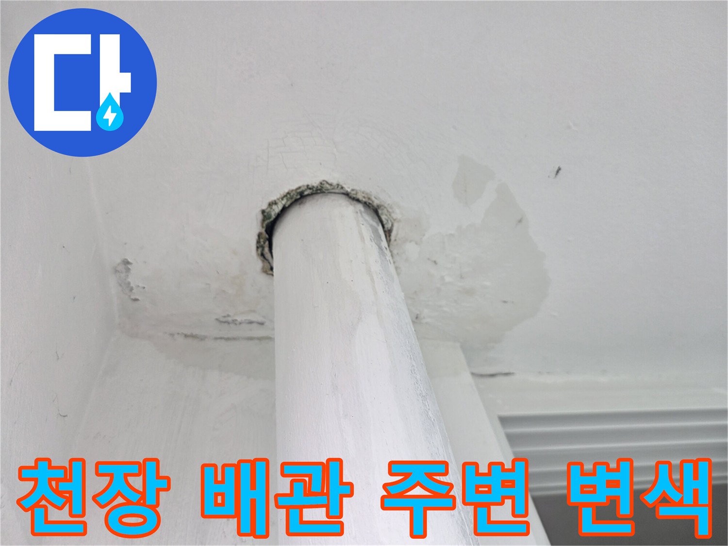 습기로 인해 변색된 천장 마감재 부위