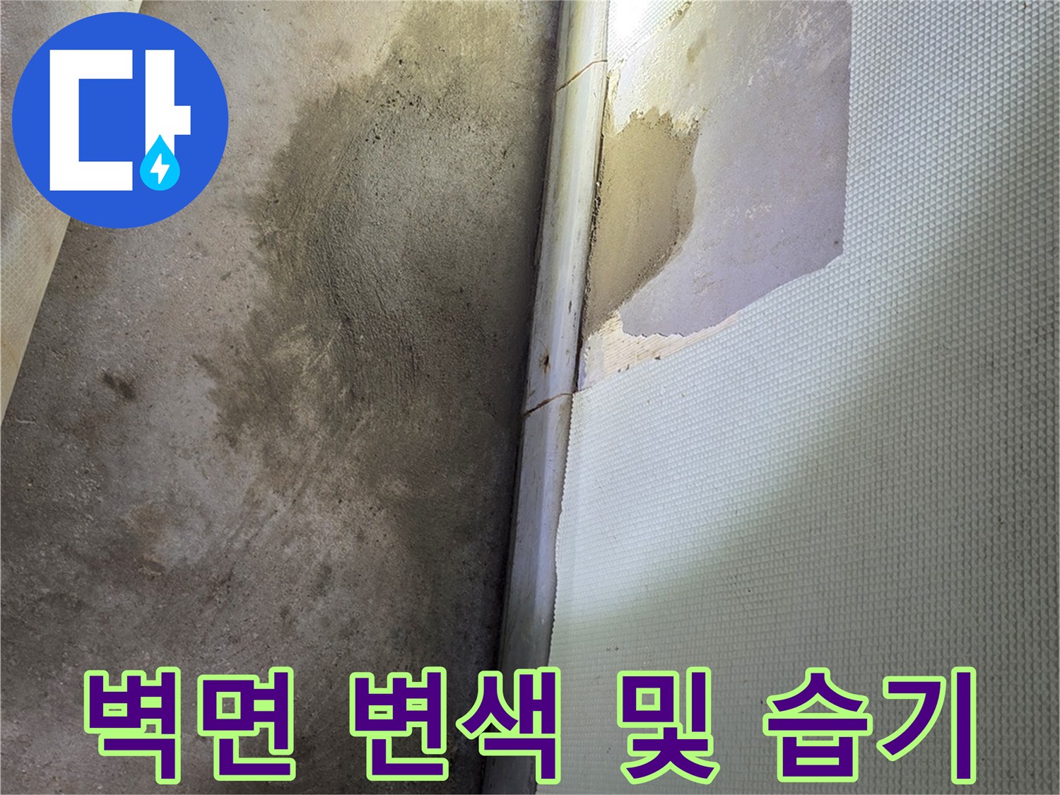 신현동 현장-물기가 스며든 벽면 하단 얼룩