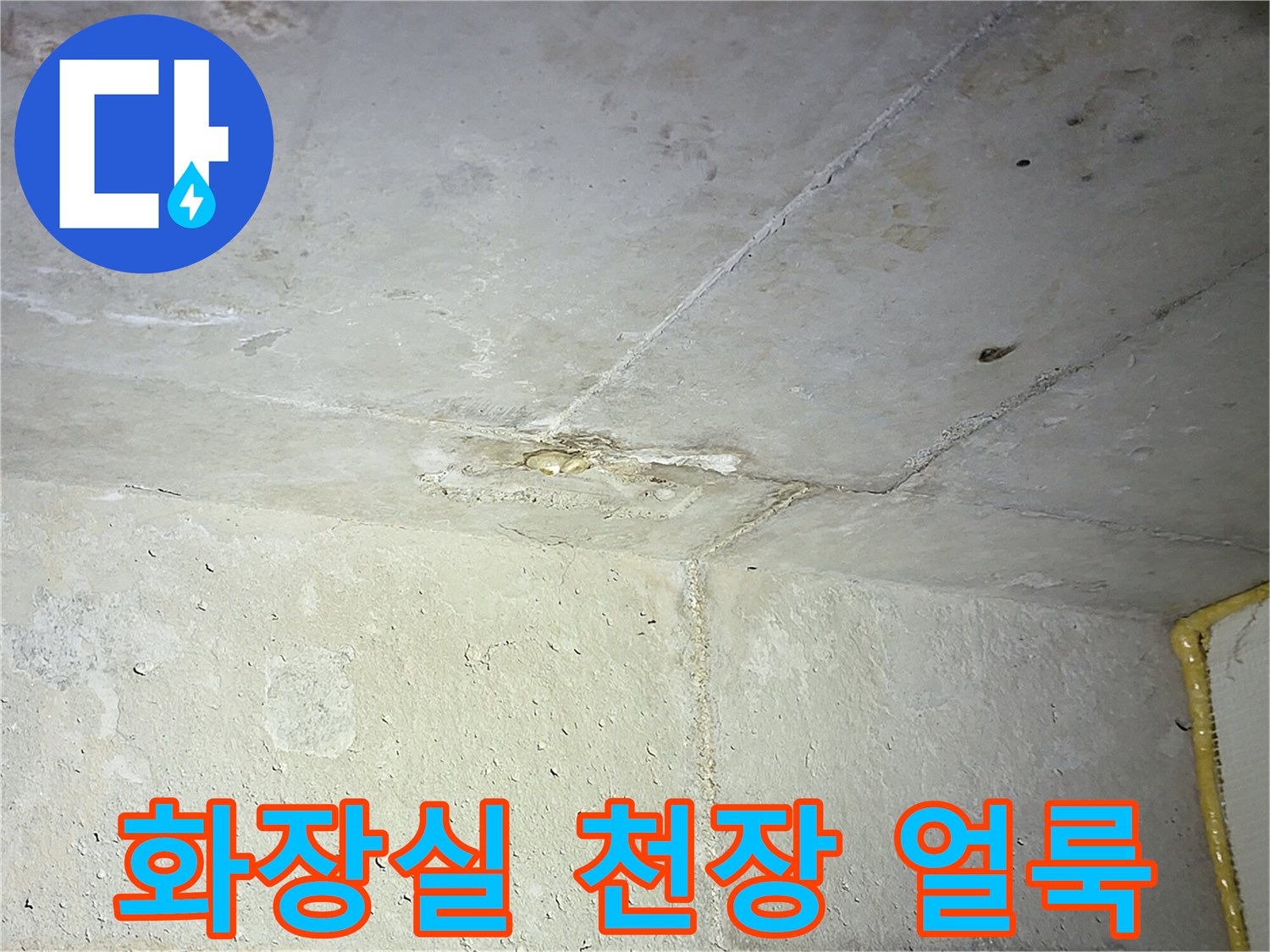 부천 화장실 천장 부근의 습기로 인한 변색과 물자국 현상