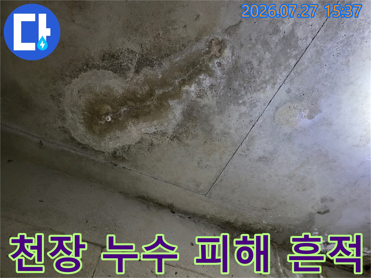 습기와-물자국으로-오염된-화장실-천장의-상태