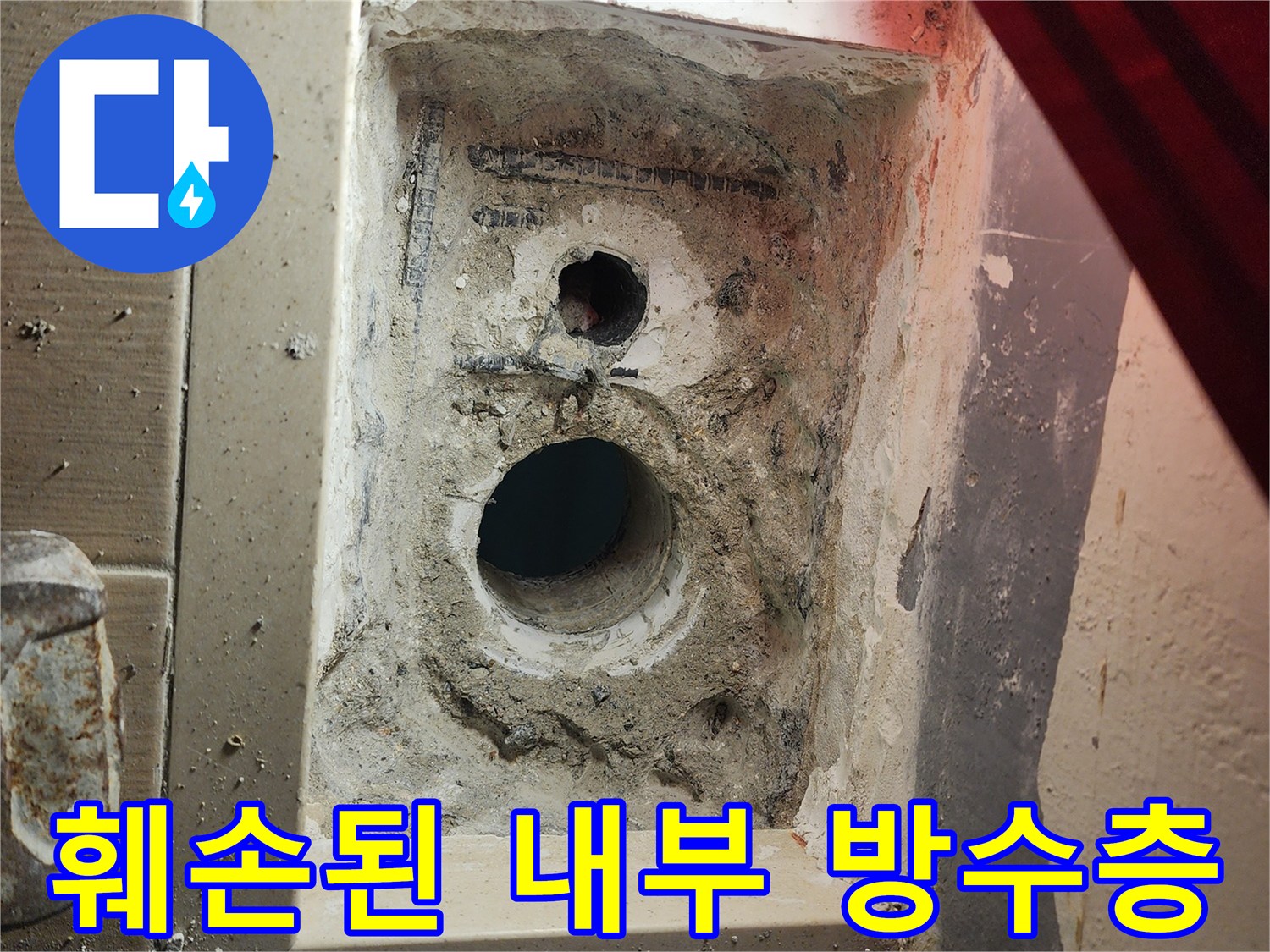 배수구-내부-이물질과-파손된-콘크리트