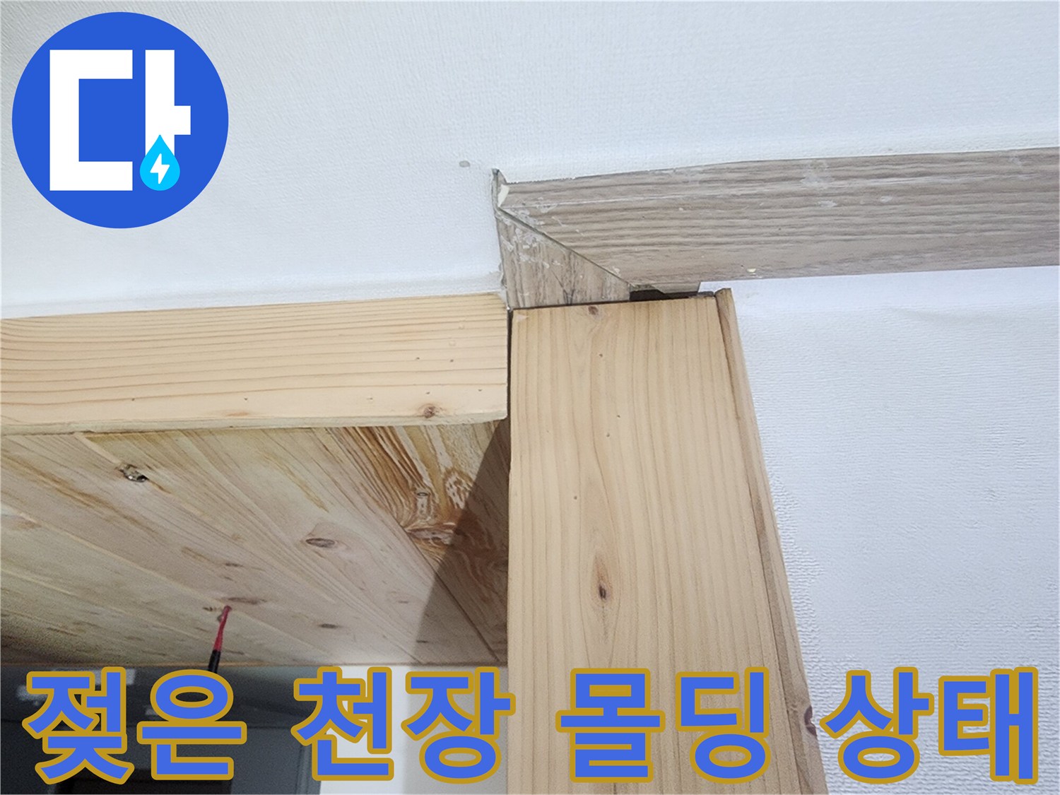 습기로 인해 눅눅해진 아랫집 천장 몰딩과 마감재 경계선