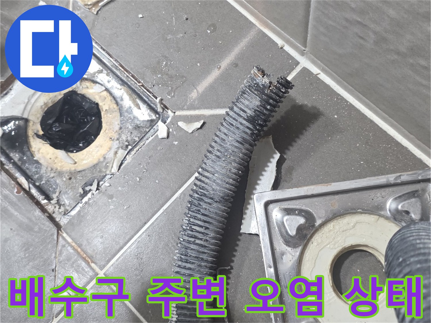 배수구-주변-타일-틈새-오염물질-확인