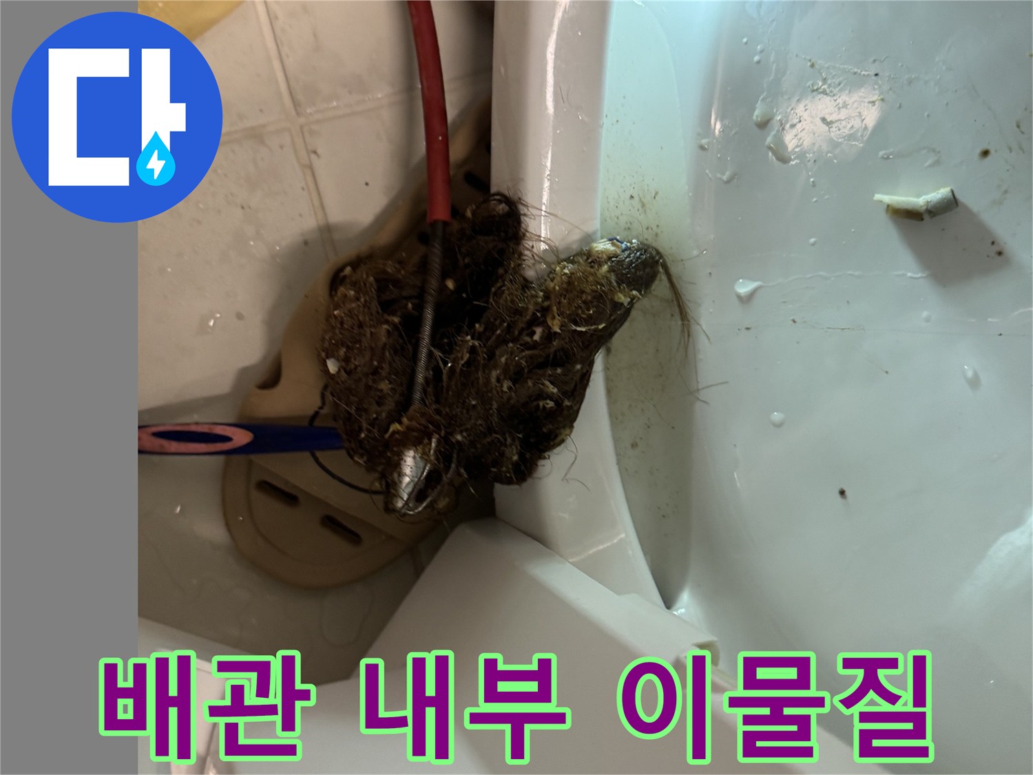 오수관 내부에 뭉쳐있는 머리카락과 오물
