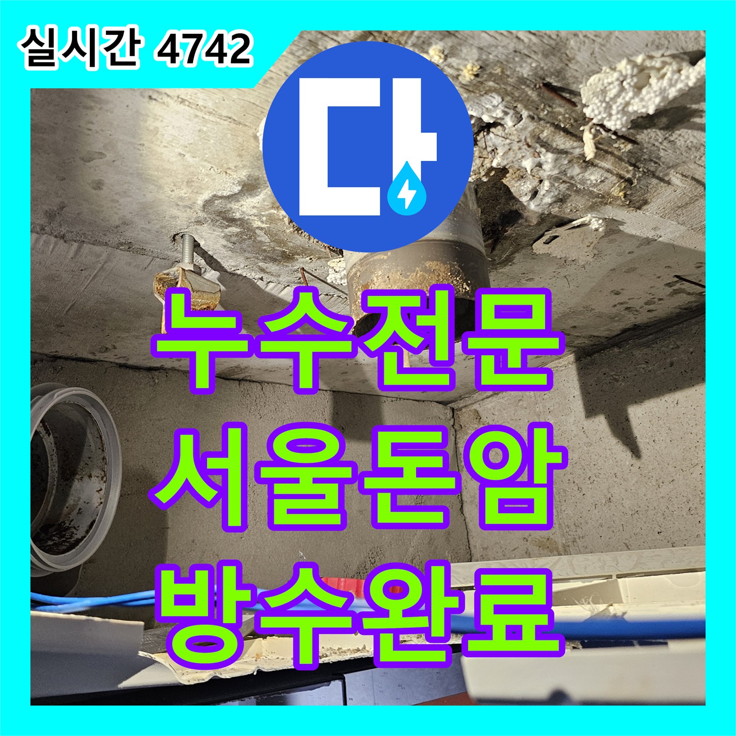 누수전문 화장실 천장 누수로 인한 하수 배관 교체 및 방수 처리를 진행한 서울 성북구 돈암동 현장입니다