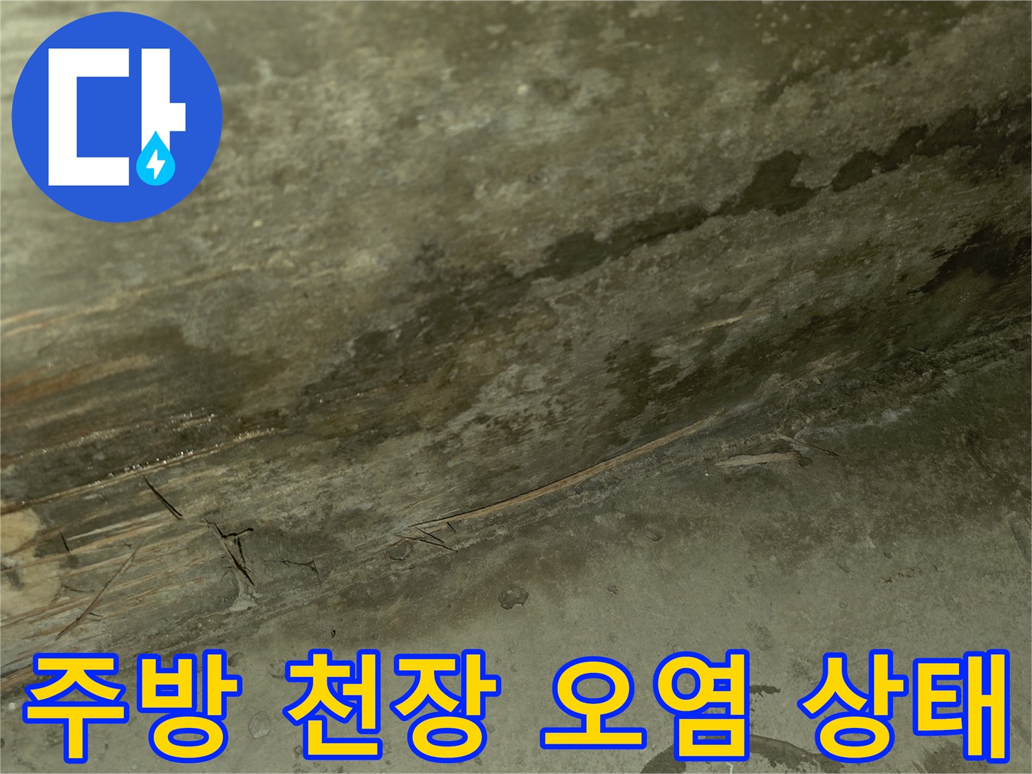 구리 교문동 주방 천장 콘크리트층의 심한 물자국과 곰팡이 흔적