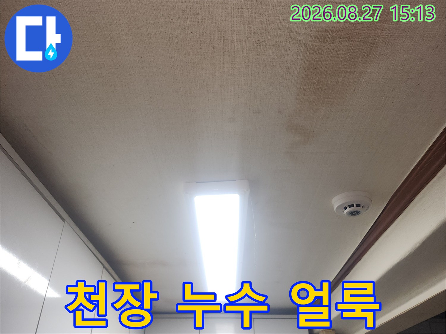 성북구 아파트 천장 벽지에 발생한 누수 흔적과 변색 상태