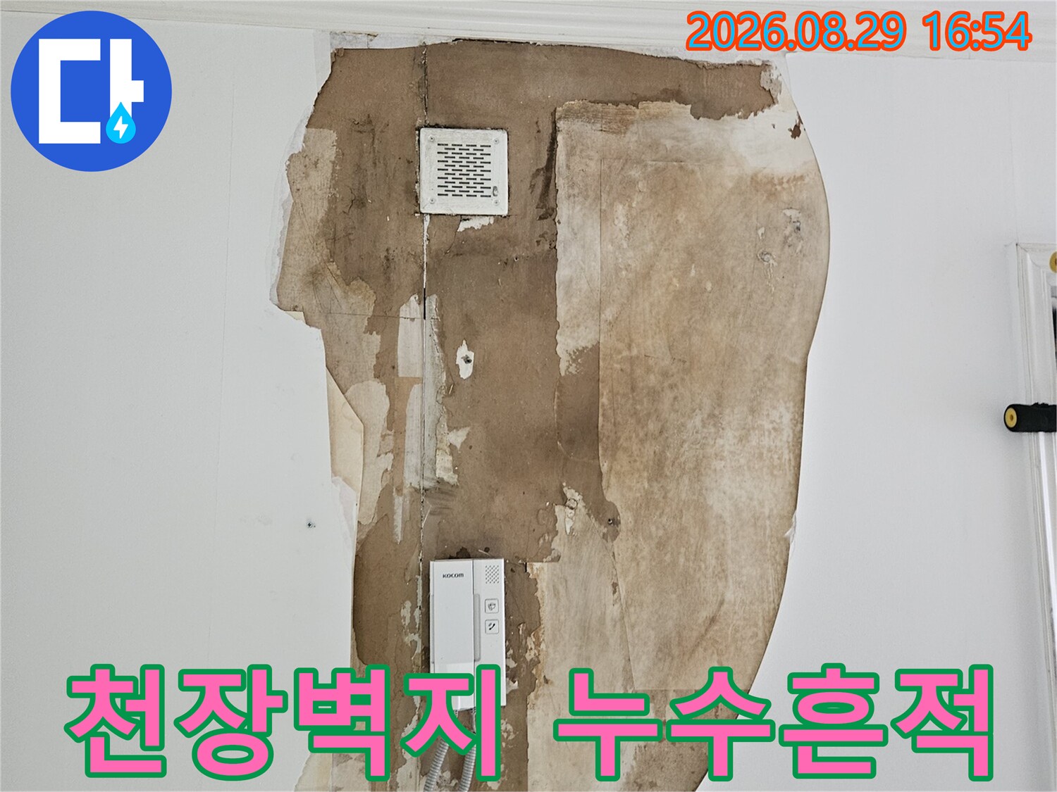 노원구 상계동 아파트 천장 벽지가 젖어 얼룩진 모습