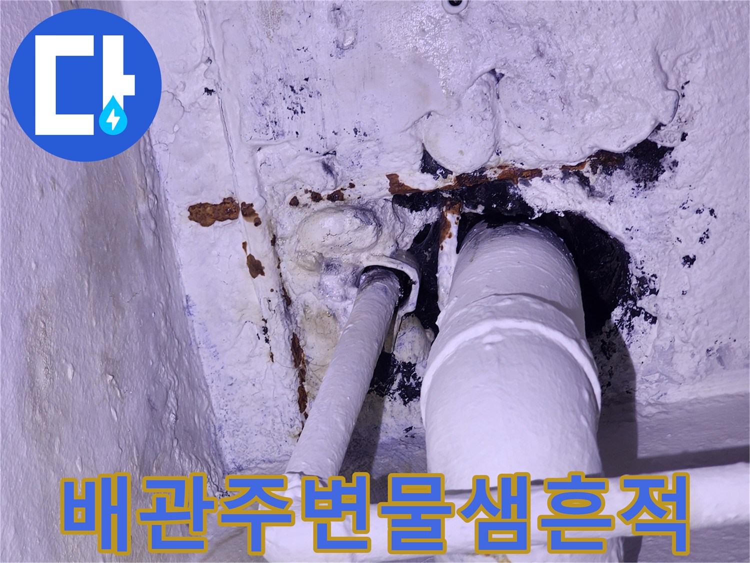 배관연결부위-누수흔적과-오염된벽면