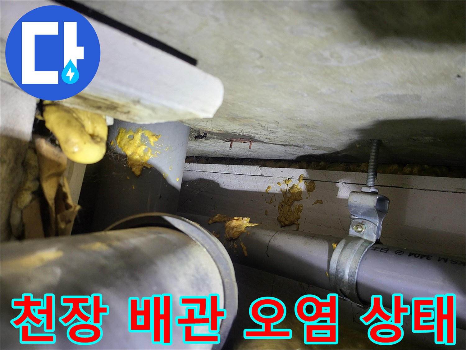 여주 현암동 아파트-천장 배관 주변의 누수 흔적과 변색된 모습