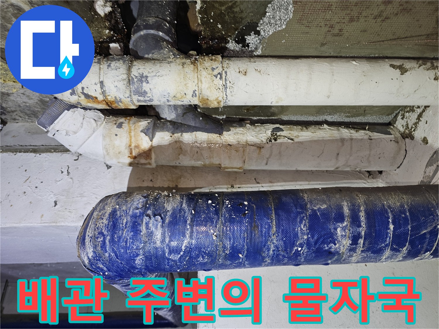 갈현동 배관-누수로 인해 젖고 오염된 부위