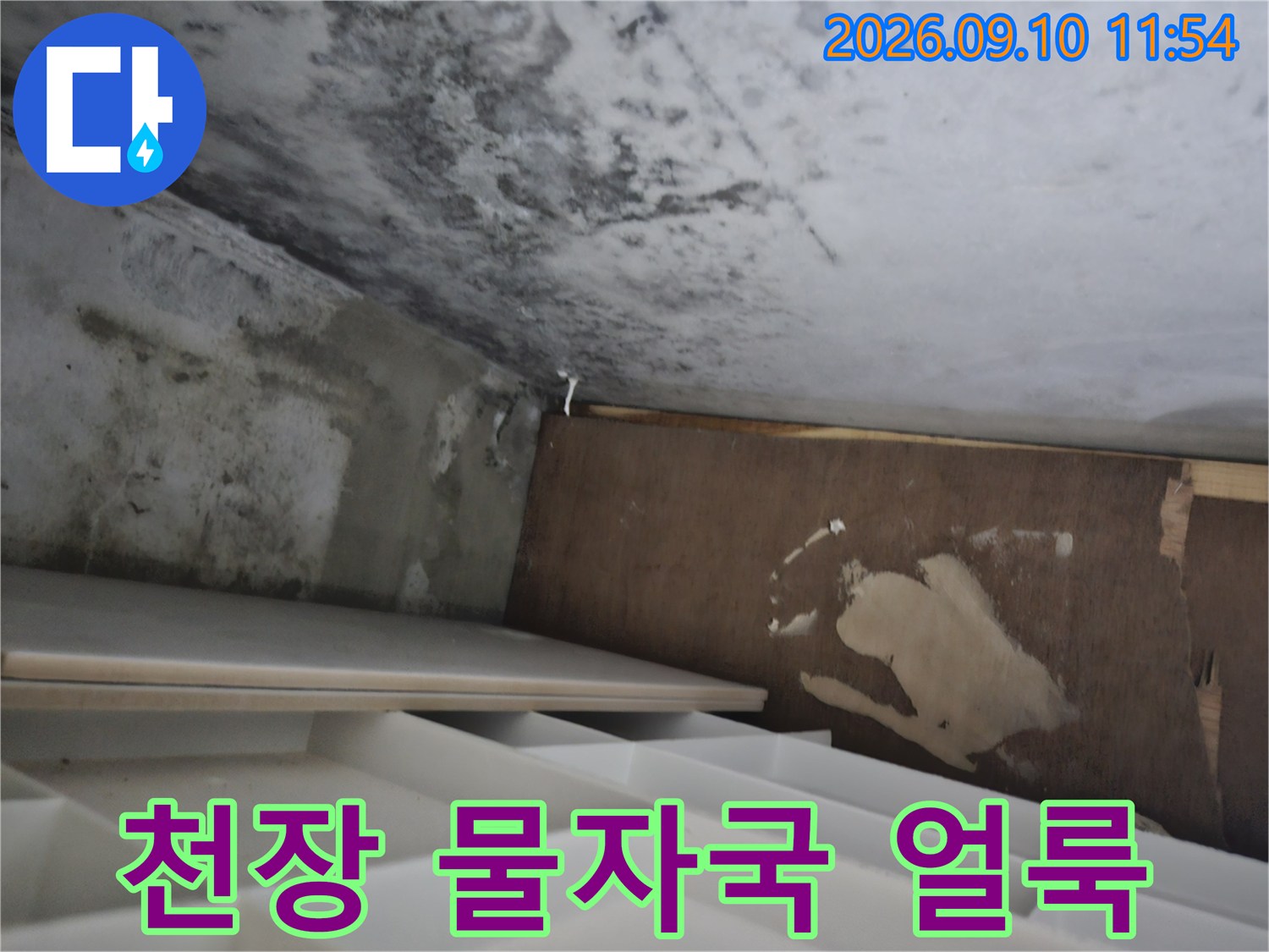 의정부 민락동-물에 젖어 변색된 천장 내부 합판 부위
