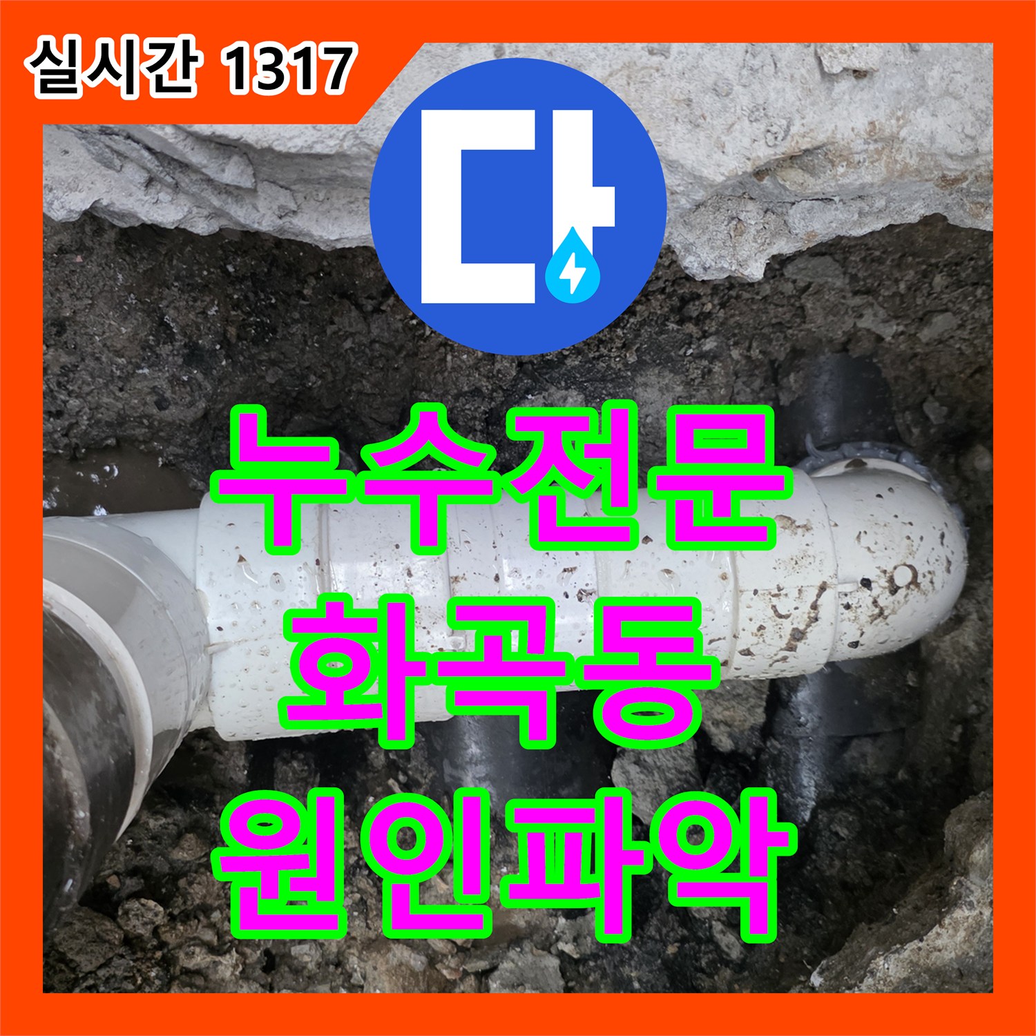 누수전문 지하 천장 누수 원인을 찾기 위해 형광물질 추적 검사로 식당 배수관 결함을 찾아낸 서울 강서구 화곡동