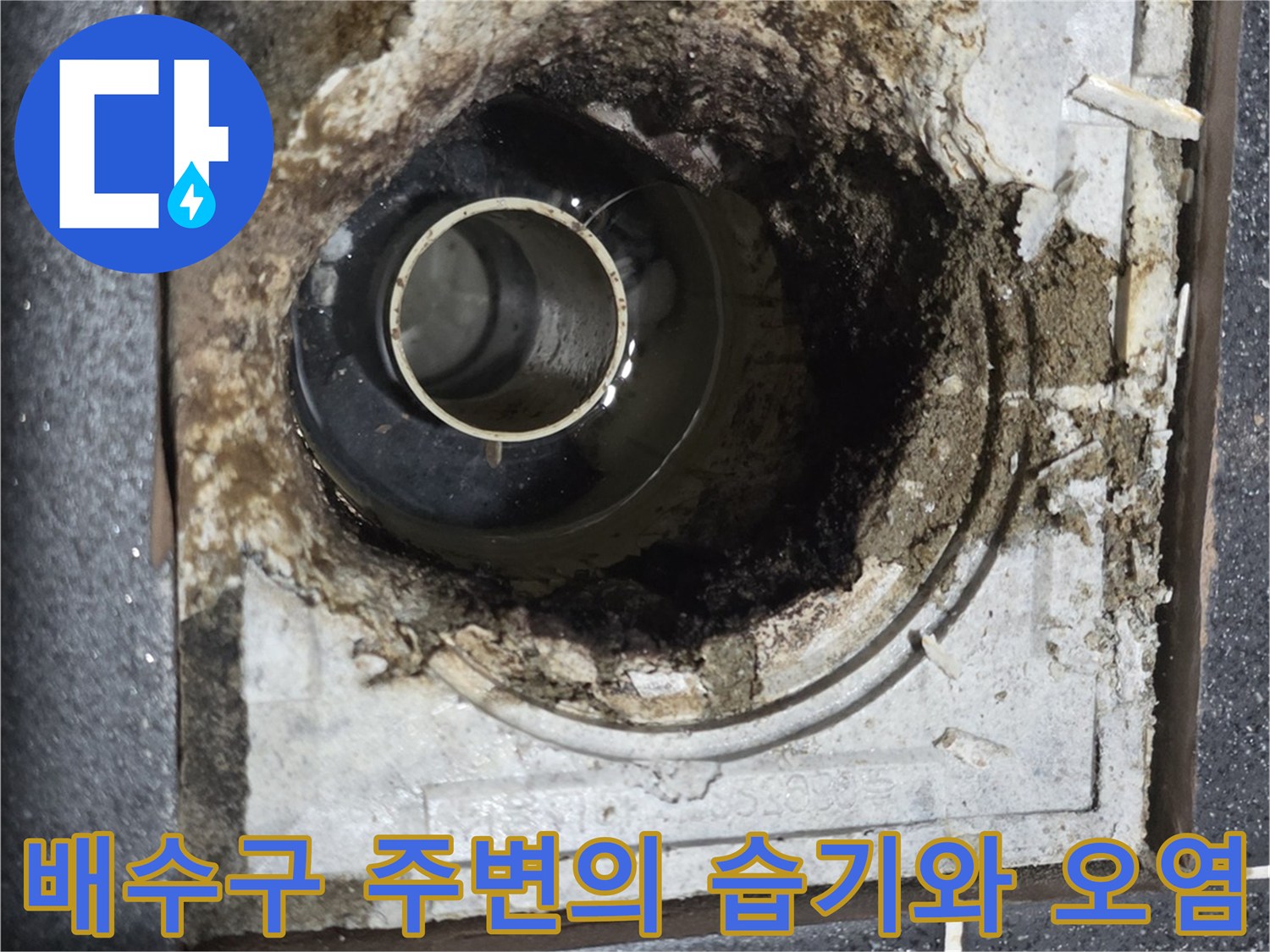 오염과-습기로-가득한-배수구-주위-바닥-상태