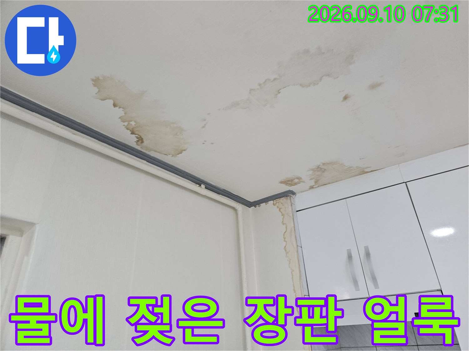 용인 죽전동 아파트-장판 표면에 나타난 심한 물 번짐과 변색입니다.