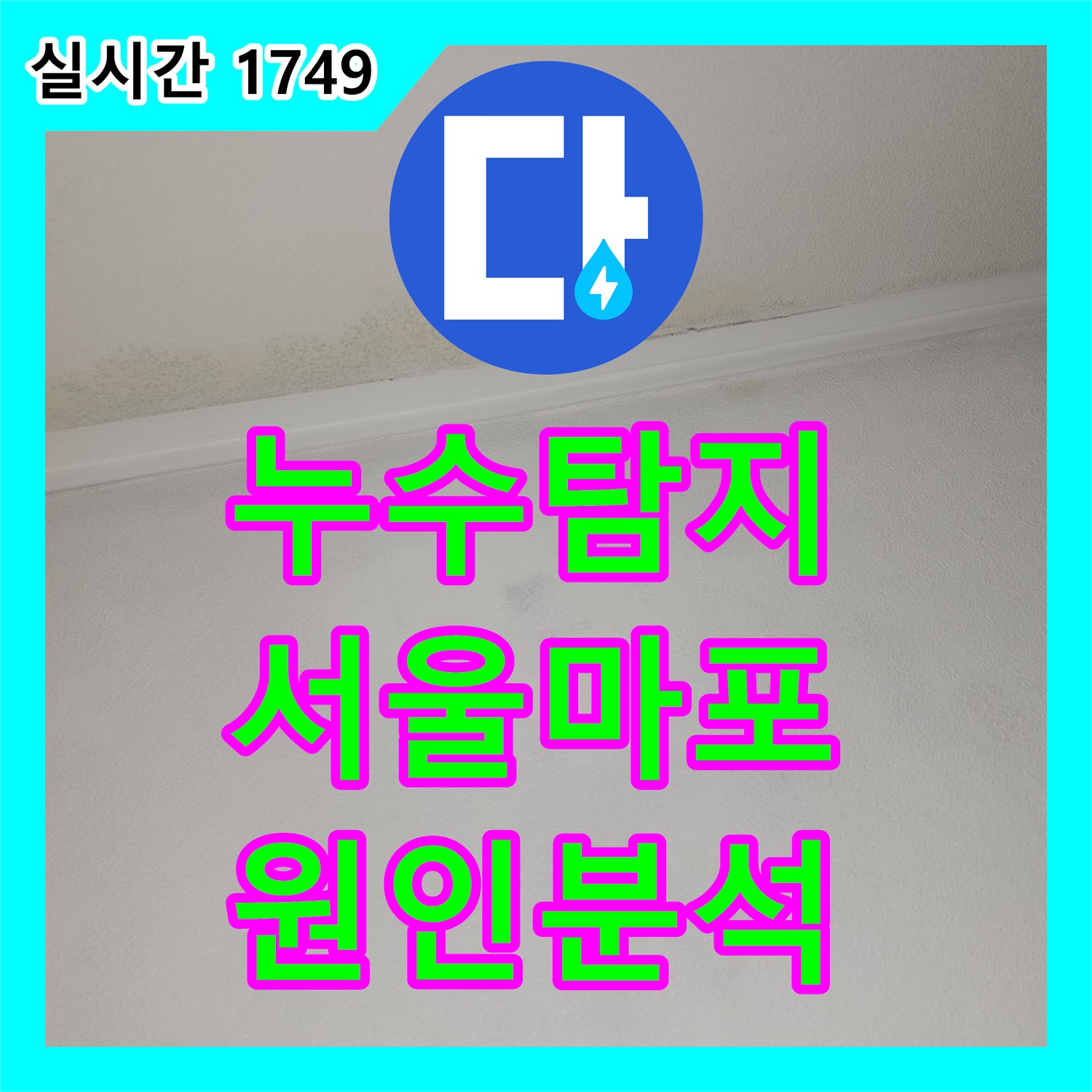 누수탐지 전문 장비로 아랫층 안방 천장 누수의 원인을 정밀하게 분석한 서울 마포구 도화동 사례입니다