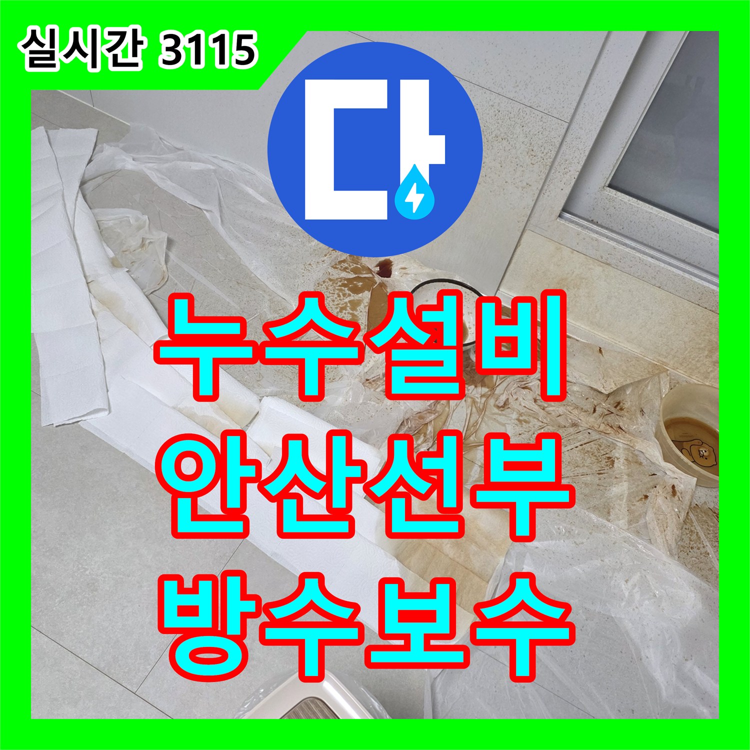 누수설비 복층 테라스 방수 결함으로 인한 거실 천장 누수 정밀 탐지 및 보수 안산시 단원구 선부동